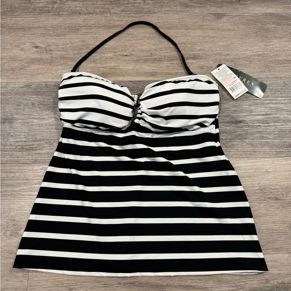 NWT - Lauren Ralph Lauren Dylan Lurex Stripe Ring Front Bandini swim top